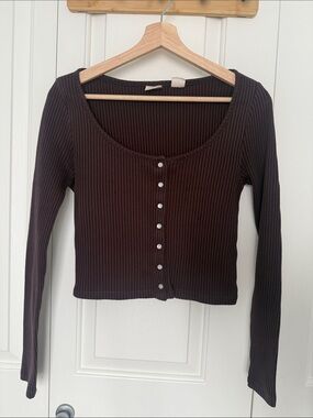 Levi's Ribbed Snap-Front Long Sleeve Top - Brown